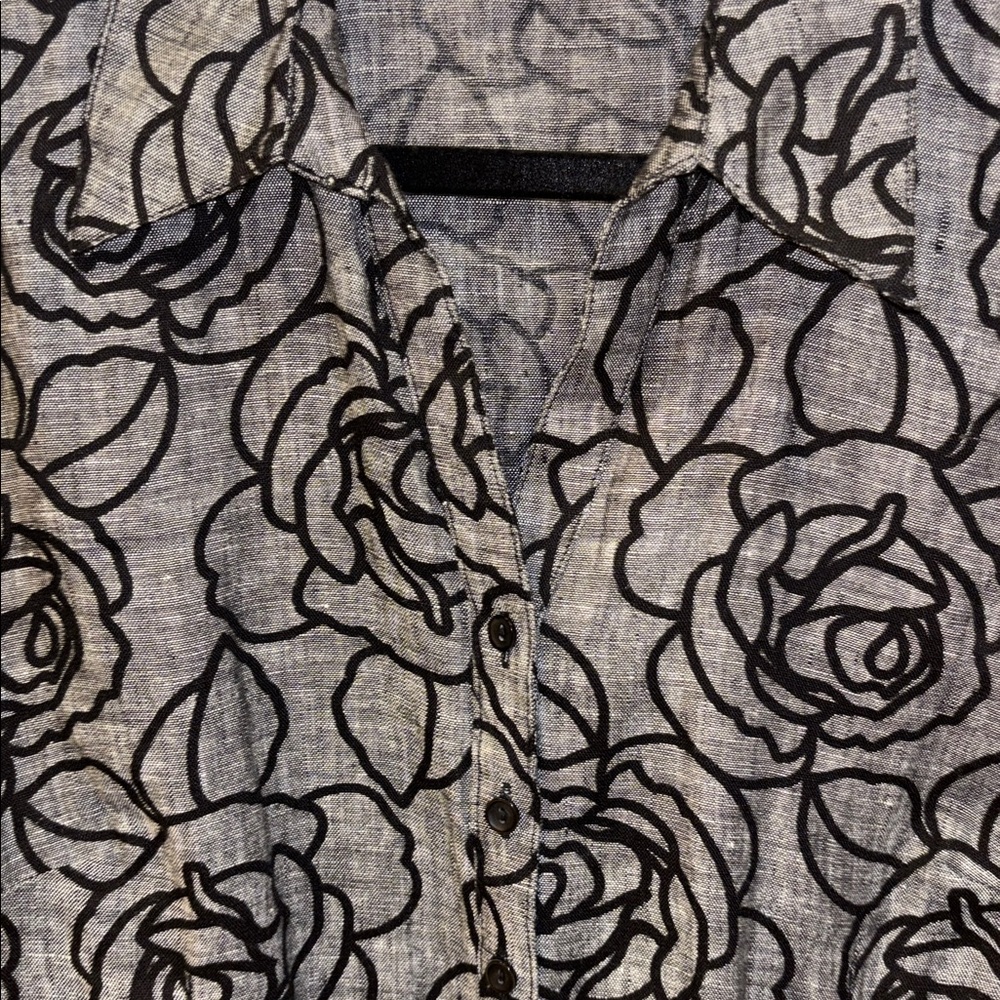 JM COLLECTION BLACK AND GRAY FLORAL DESIGN 100% LINEN JACKET/SHACKET/TOP
SIZE 14 - Picture 4 of 9